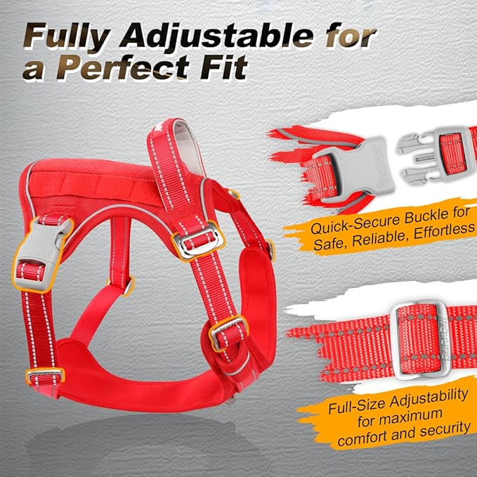 BARKBAY Service Dog Vest Tactical Dog Harness Medium Large Sized Dog Tags Personalized No Pull Adjustable Harness Reflective K9 Working Training Easy Control Military Molle System(Red,M)