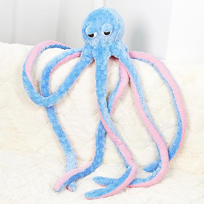 40 Inches Octopus Interactive Squeaky Dog Chew Toys, Dog Toys for Aggressive Chewers, Dog Supplies Birthday Gifts for Large Dogs(Blue), Large
