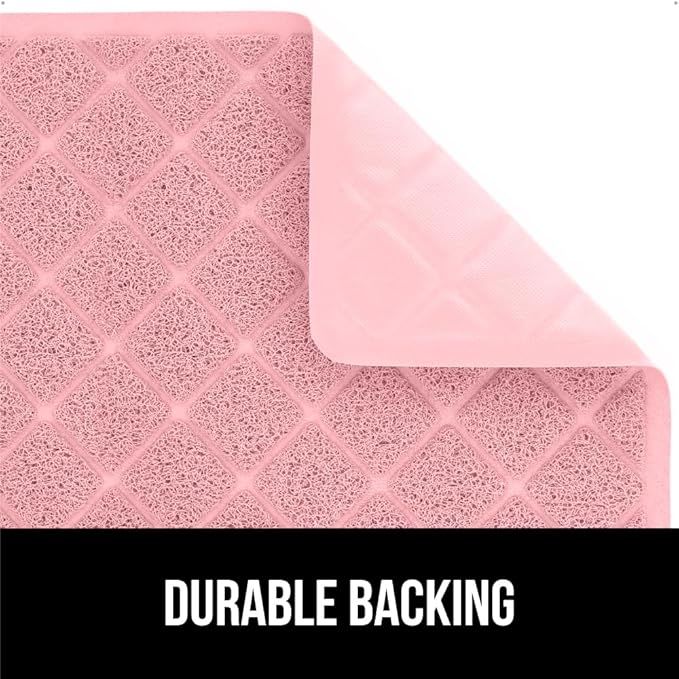 GORILLA GRIP Cat Litter Box Mat, 35x23, Water Resistant, US Designed Kitty Litter Trapping Mats, Easy to Clean, Scatter Control, Less Mess and Clean Floors, Kitten Supplies for Indoor Cats, Light Pink