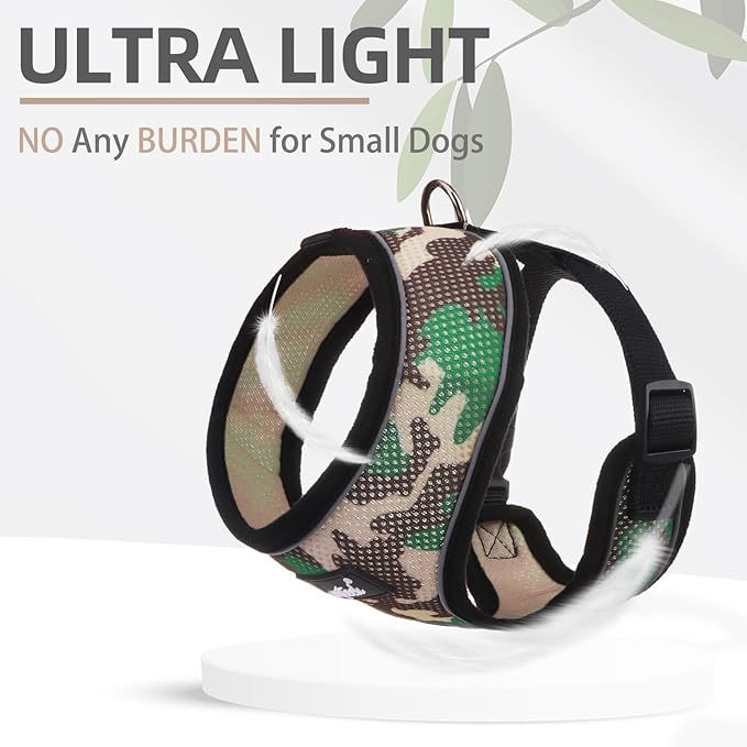 PUPTECK Soft Mesh Dog Harness and Leash Set Pet Puppy Cat Comfort Padded Vest No Pull Harnesses, Camouflage, L