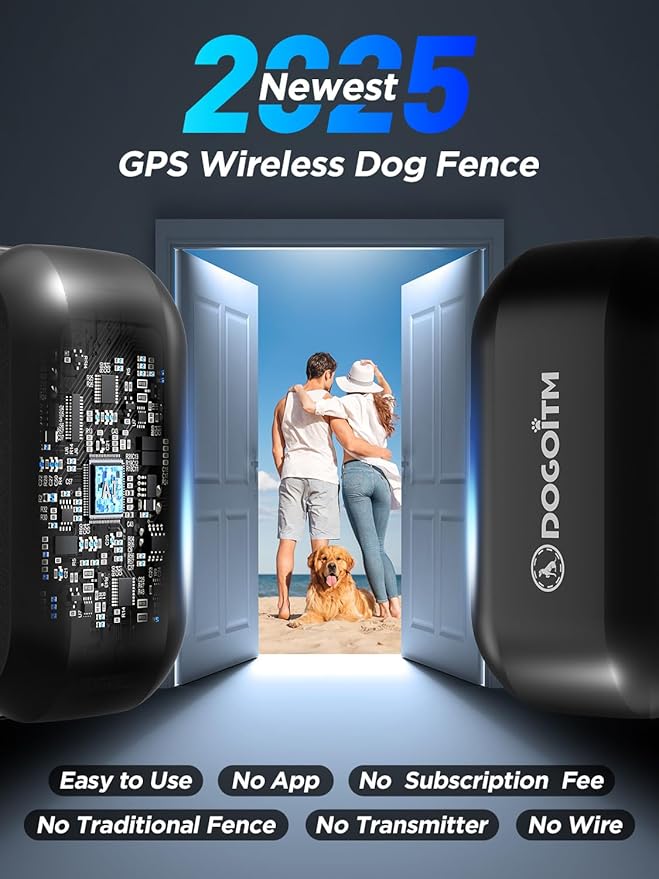 Wireless Dog Fence for 2 Dogs, GPS Dog Collar with 3 Warning Modes, Pet Containment System with Real-time Signal Updates, Electric Dog Fence Collar with Wide Adjustable Range