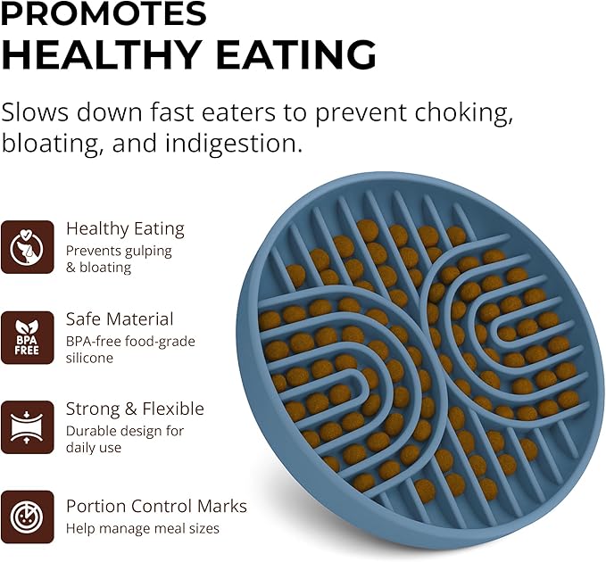 Slow Feeder Dog Bowls, Dishwasher Safe, Non-Slip Base, BPA-Free Slow Eating Dog Bowl (Stone Gray, 2-Pack)