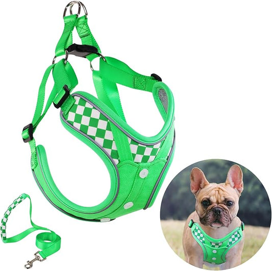 Dog Harness with Leash Set, Adjustable Step in with Breathable Padded Vest Harness for Medium Large Dogs Training and Running (M Green)