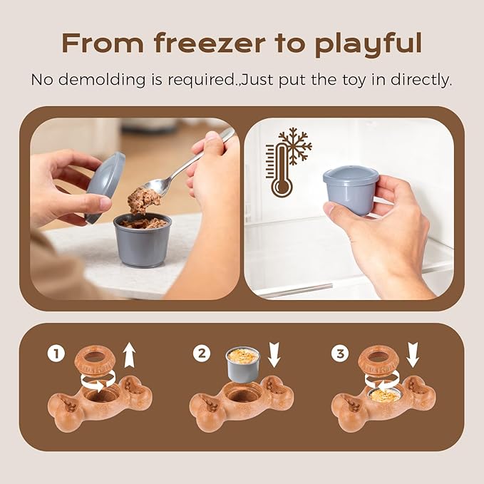 Freeze Bone for Dogs - Frozen Treat Chew Dog Toy for Aggressive Chewers to Keep Them Busy, Ice Cream Holder Freezebone with Mold Cups, Fillable Cognitive Licking Toy