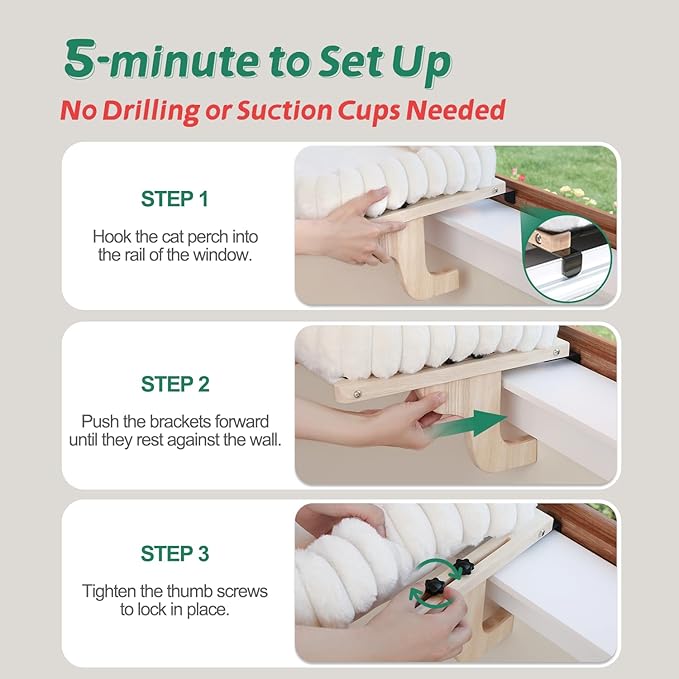 Zakkart SnugCloud Cat Window Perch with 4-Sided Bolster - Orthopedic Cat Hammock for Window Sill - Solid Hardwood & Metal Frame - Window Seat for Pets (Dark Stained Wood w/Brown Bed, Large)