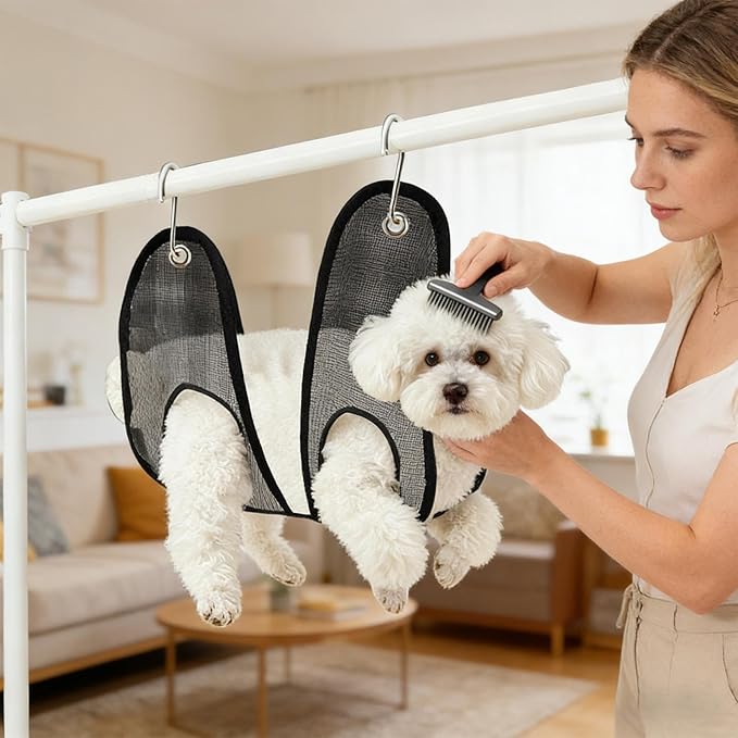 Cat Grooming Hammock, Anti Scratching Restraint Bag, 30x25cm Pet Grooming Highlight, Breathable Mesh Harness Detail SPU, S Hook Hanging Bag with Adjustable Straps, Ear Washing Combing for Cats Puppy