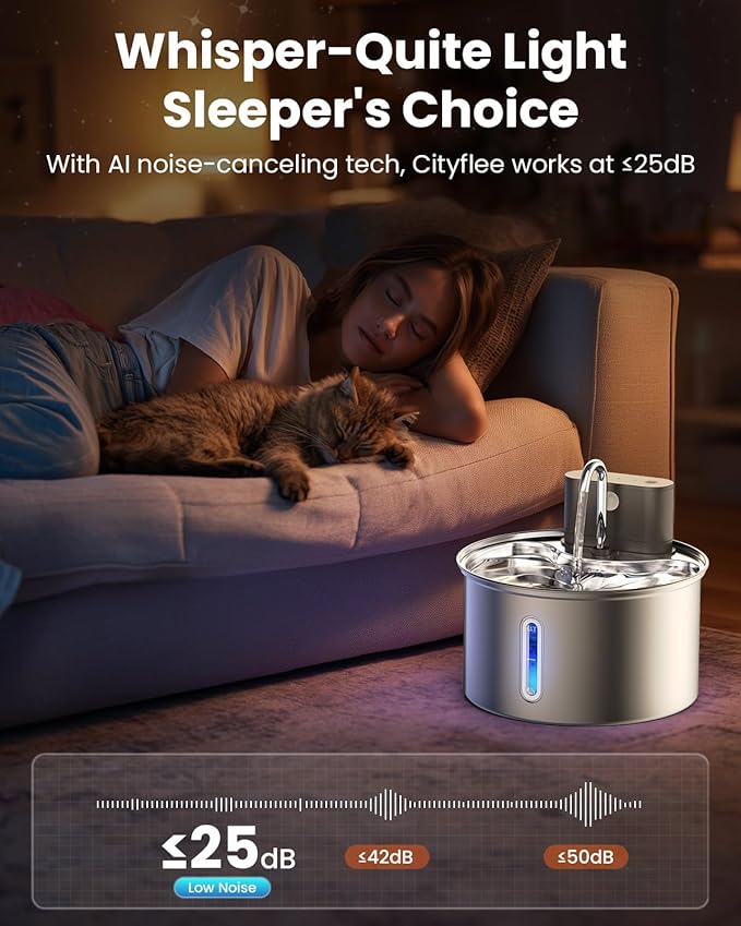 Cat Water Fountain Wireless Stainless Steel with Sensor 3.5L/118oz Battery Operated Rechargeable Automatic Water Dispenser Quiet Pump for Drinking Indoor, Easy Clean for Cats Dogs Pets