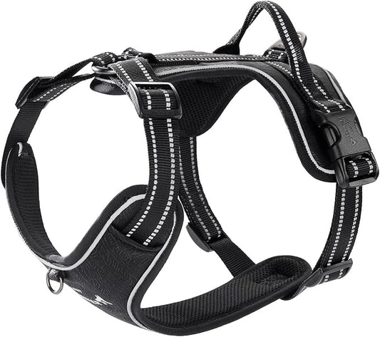 EXCELLENT ELITE SPANKER Nylon Reflective Dog Harness Adjustable No Pull Lightweight EVA Padded Vest Nameplate-Front Clip Service Dog Harness with Buckle for Medium Large Dogs (Black, S)
