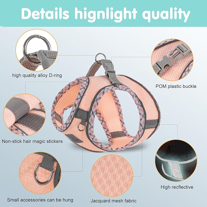 Dog Harness & Leash Set - No Pull Soft Breathable Small Dog Harness, Adjustable Reflective Step-in Vest for Puppy, Kitten, Cats