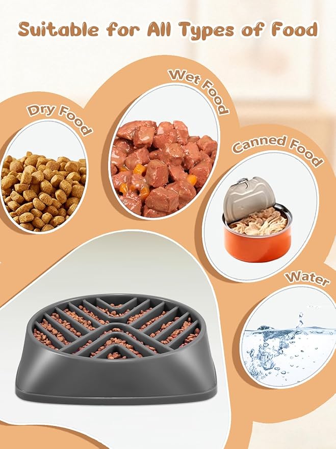 KASBAH Slow Feeder Dog Bowls Large Breed, Holds 5 Cups Wet or Dry Food for Large and Medium Dogs,Puzzle Maze for Fast Eaters,Square Base,Non-Slip, Made Without BPA,Helps Prevent Bloat & Aid Digestion