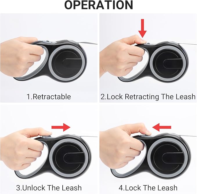 Segarty Retractable Dog Leash, 16ft Heavy Duty Walking Dog Leash for Medium Small Dogs up to 44lb, Anti-Slip Handle 360°Tangle-Free Nylon Tape, One-Handed One Button Lock and Release (Gray)