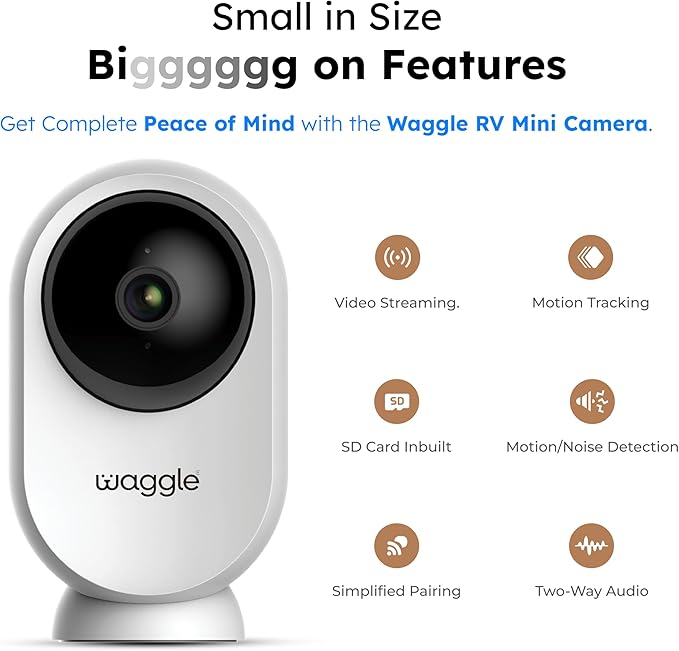 Waggle Pack of 2 RV Mini Camera - 1080p HD Wireless Security Camera for RVs – Built-in SD Card (128GB), 2-Way Audio, Night Vision & Motion Detection - Indoor Use - WiFi & Subscription Required