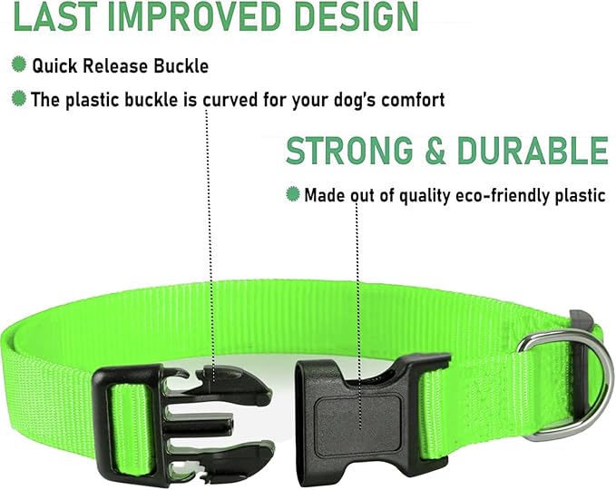 Heavy Duty Dog Collars for Medium and Large Dogs - Adjustable, Chew Proof Nylon Collar with Quick Release Buckle and D-Ring