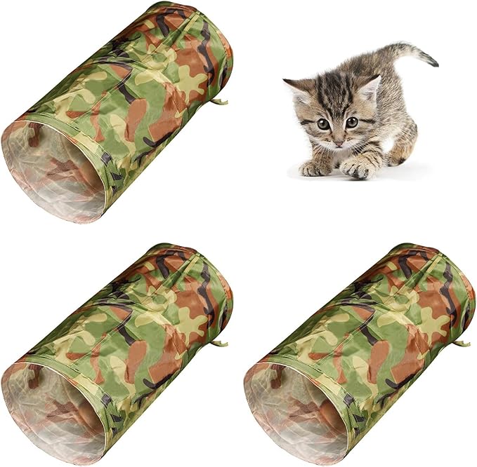 Foldable Spiral Cat Tunnel - Indoor Toy for Small Cats, Kittens, and Rabbits - Tube for Interactive Play and Outdoor Fun - Pet Activity Toy Camouflage Green 20" 3 Pcs