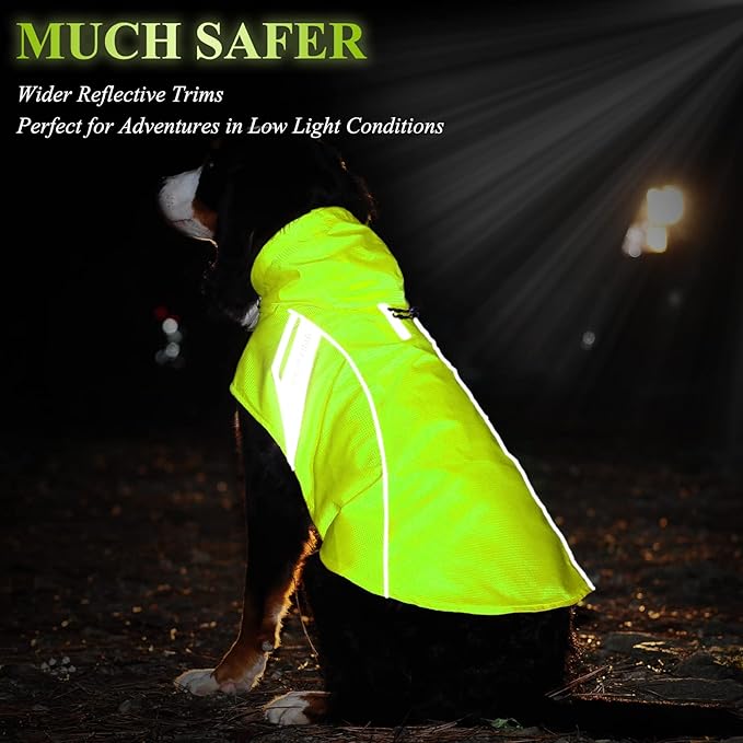 VIVAGLORY Wetoff Dog Raincoat, Rain Coat for Dog All Seasons Adventure, Rain Jacket with Harness Hole & Hood, Reflective Lightweight Waterproof for Doggy & Puppy, XL, Bright Yellow