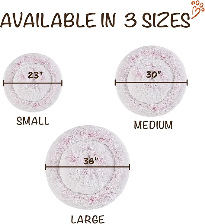 Friends Forever Donut Dog Bed Faux Fur Fluffy Calming Sofa For Small Dogs, Soft & Plush Anti Anxiety Pet Couch For Dogs, Machine Washable Coco Pet Bed with Non-Slip Bottom, 23"x23"x6" Pink