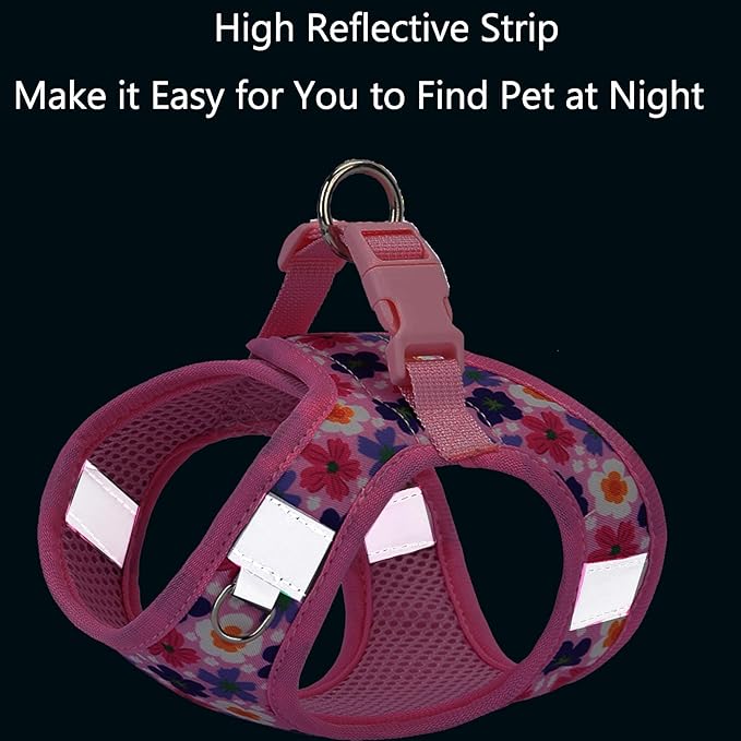 Small Dog Harness and Leash Set, Step in Dog Harness No Pull for Walking Running Training, Puppy Essentials for Dogs Cat Bunny, Adjustable Reflective Dog Vest Harness. (Pink, S)