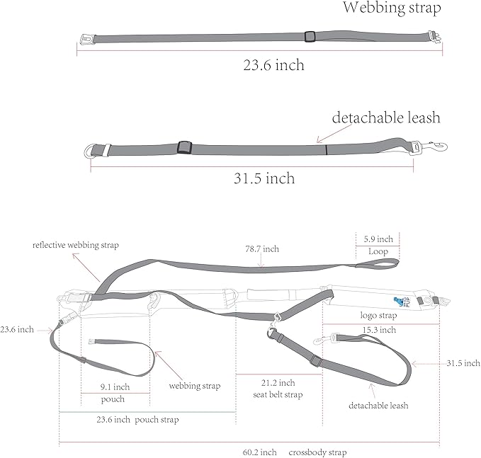 5-in-1 Reflective Cross-Body Dog Leash System, Hands-Free Design with Storage Pouch, Car Restraint, Hoist Support for Walking, Night Safety