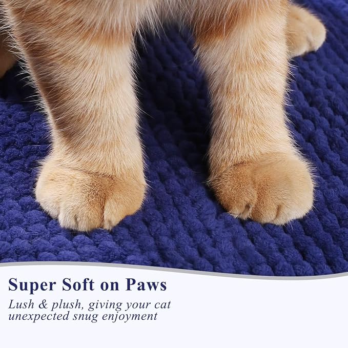 VIVAGLORY Cat Litter Mat Softgrip Litter Trapping Mat, Muddy Litterbox Rug for Indoor & Floor, Machine Washable Easy Clean Soft Microfiber for Cat, 35"× 25", Navy Blue
