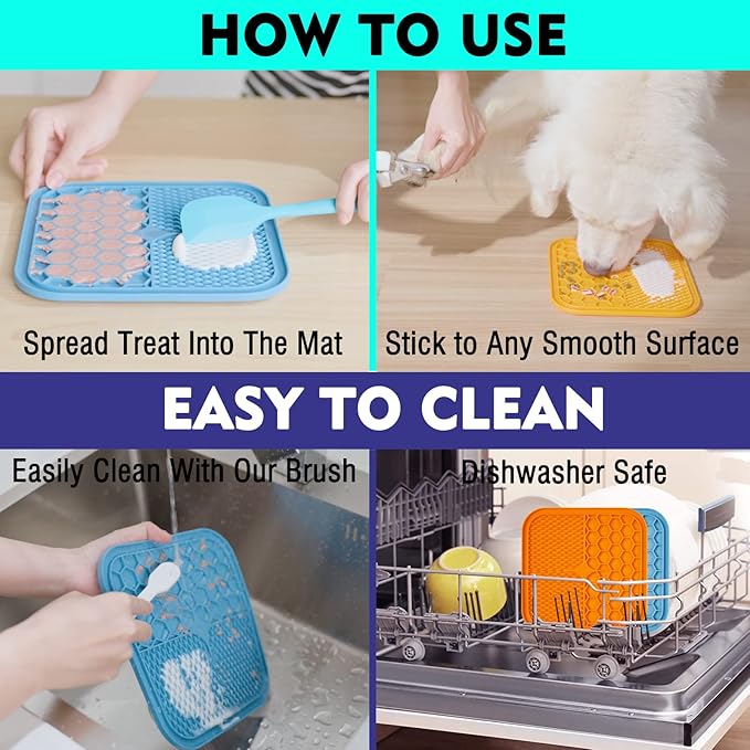 Dog Licking Mat, 3 Pcs Large Licking Mat for Dogs with Suction for Anxiety, Peanut Butter Dog Licking Mat Slow Feeder Dispensing Treater Lick Pad for Dogs Cats Grooming Bathing and Training