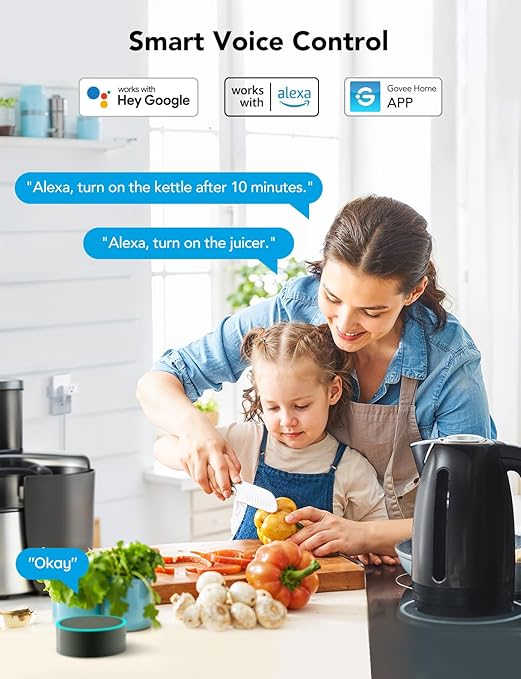 Govee Dual Smart Plug 2 Pack, 15A WiFi Bluetooth Outlet, Work with Alexa and Google Assistant, 2-in-1 Compact Design, Govee Home App Control Remotely with No Hub Required, Timer, FCC and ETL Certified