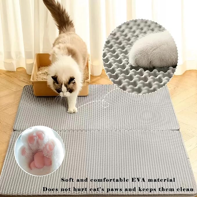 HCY&WLD Cat Litter Mat, Honeycomb Double Layer Cat Litter Trapping Mat, Waterproof Urine Proof Non-Slip, Scatter Control, Less Waste, Easier to Clean (Light Gray, 24" X 18")