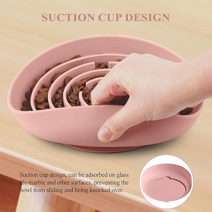 Coomazy Slow Feeder Dog Bowls, Silicone Dog Bowl with Suction Cups, Slow Feeder & Non-Slip Design, Boredom and Anxiety Reducer, Suitable for All Breed Dogs, Pink