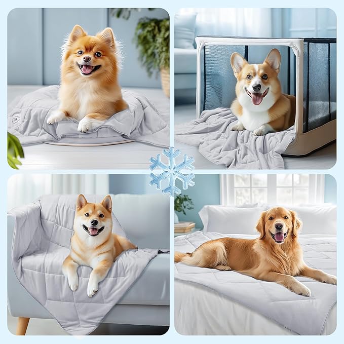 Luciphia Premium Cooling Blanket for Dogs Washable Q-MAX>0.4 Pet Cool Mat for Cats Hot Weather Puppy Lightweight Throw Calming Pad(Light Grey,29x40 inches)