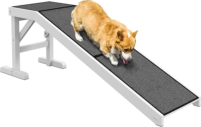 PawHut Dog Ramp for Bed, Pet Ramp for Dogs with Non-Slip Carpet and Top Platform, 60" x 16" x 20", White