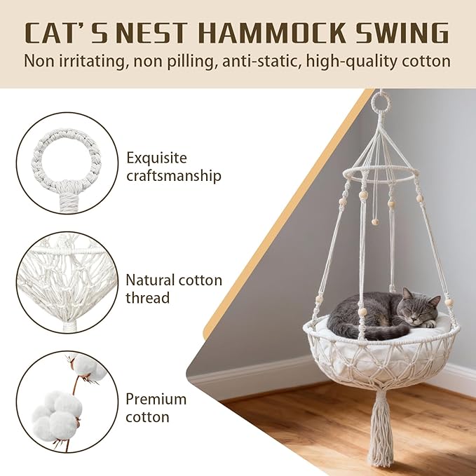 Cat Hammock Cat Window Perch, Bohemian-Style Hanging Basket Swing, Soft Pet Bed Cushion, Comfortable Window Kitty Bed, Perfect for Cats to Sunbathe, Take Naps, and Gaze Into the Distance 40*90CM