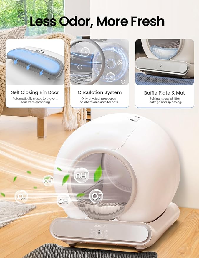 Self Cleaning Cat Litter Box, Ultra-Safe Protection Automatic Cat Litter Box, APP Control/Lower Entry/Large Capacity with 3 Rolls Liners & Mat