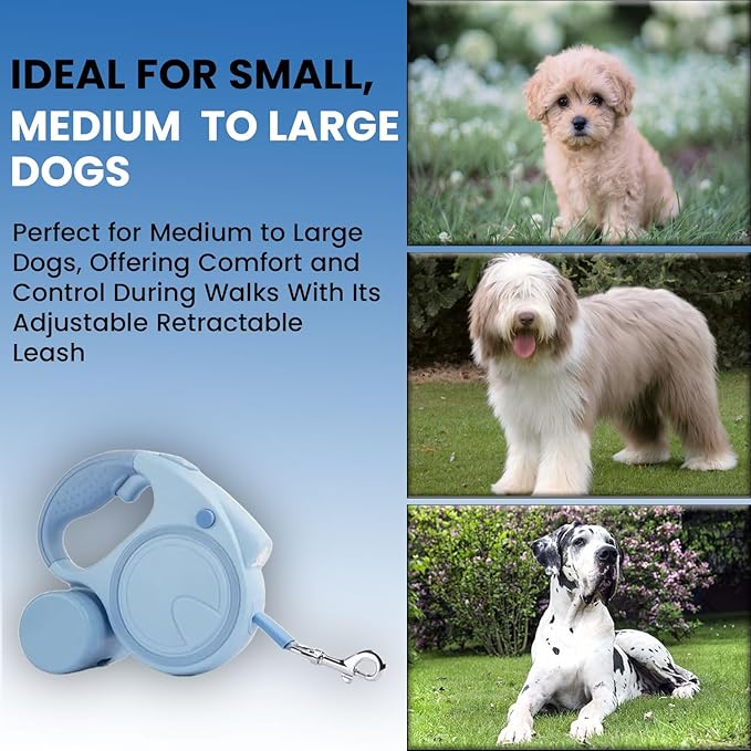 Retractable Dog Fancy Leash with Flashlight and Dispenser, 16 ft Dog Retractable Leash is Perfect for Safe and Comfortable Walking with Your Pet - Suitable for Dogs - Blue