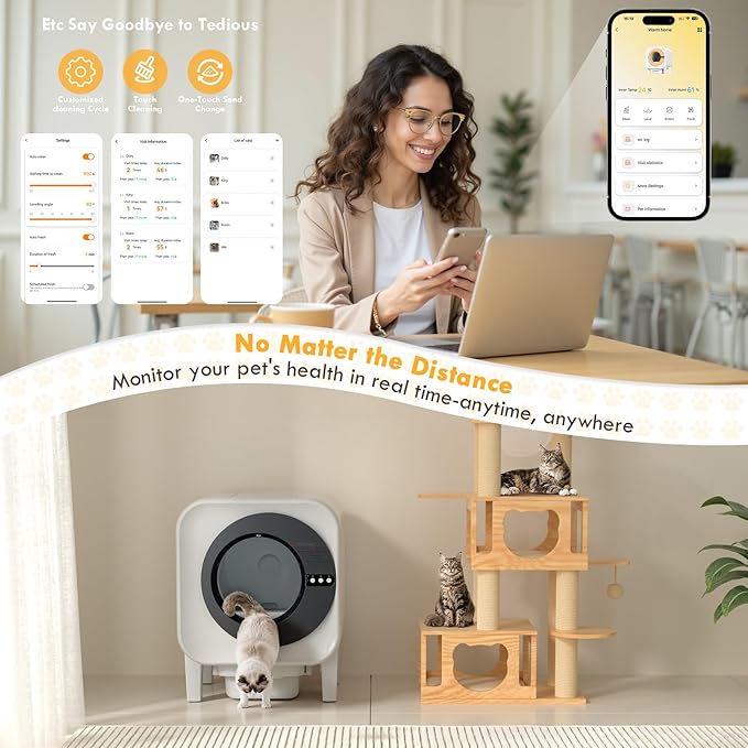 MICDAY Self Cleaning Litter Box, Automatic Litter Box Self Cleaning with APP Control Dynamic Monitoring,75L Litter Robot Dual Sensor Safety Protection, Odor Control System,Black