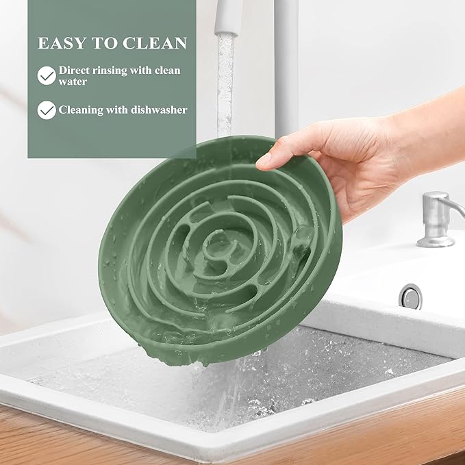 Coomazy Extra Large Slow Feeder Bowl, Silicone Dog Bowl with Suction Cups, Slow Feeder & Non-Slip Design, Boredom and Anxiety Reducer, Suitable for Large Dogs, Avocado Green, 5 Cup