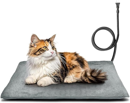 Outdoor Pet Heating Pad for Dog & Cat, Multi-Size Waterproof Heated Cat Dog Bed for Outside, Pet Heater Warmer Mat Blanket with Chew Resistant Cord for Senior Dog Cat House Whelping Box,Gray,16" x 28"