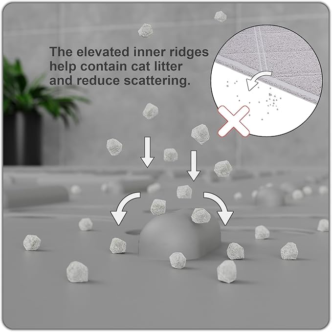 OHMO Cat Litter Mat XXL Trapping Mat Premium Silicone Rubber 37.5x25.2 Grey, Waterproof and BPA Free Kitty Litter Box Mat, Easy to Clean and Keeps The Floor Tidy