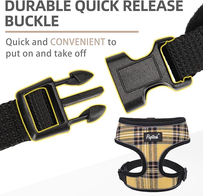 PUPTECK Soft Mesh Dog Harness and Leash Set Pet Puppy Cat Comfort Padded Vest No Pull Harnesses, Yellow, M