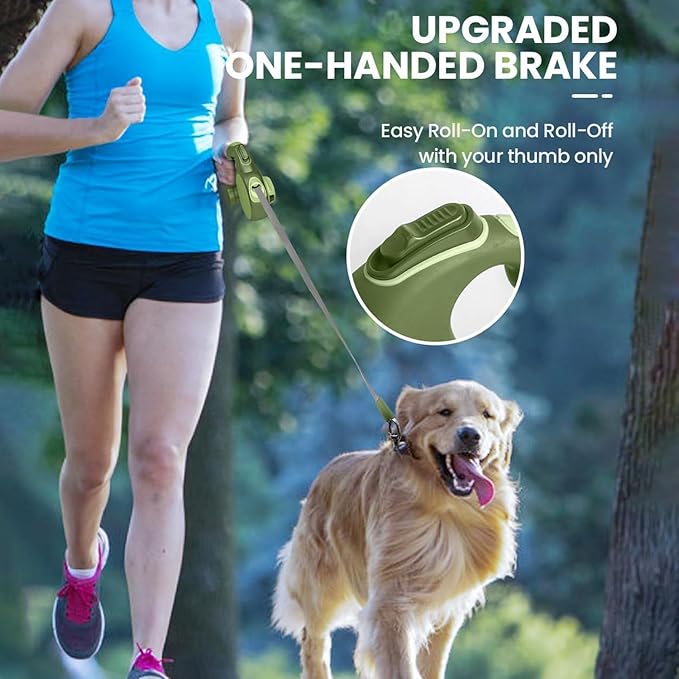 Best Dog Supplies 4-in-1 Anti Pull Retractable Dog Leash 26ft/8Meter Long with Flashlight and Poop Bag Dispenser for Medium Large Dogs - Green