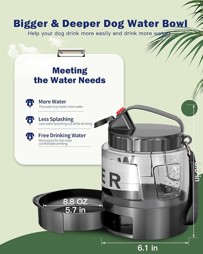 Dog Water Bottle Travel Bowl - 56oz Large Portable Dog Water Bowls Dispenser for Camping Essentials Hiking Traveling Beach Car Accessories, Leak Proof Pet Drinking Bottle Jug Bowls Dispenser