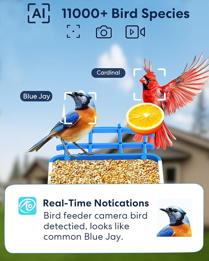 Triple-Solar Powered Smart Bird Feeder with Camera - 3MP UHD Wireless Birdwatching Camera for Outdoors with AI Identification Bird Species & 2L Seed Capacity, Ideal Gift for Birds Lovers, Moms & Dads