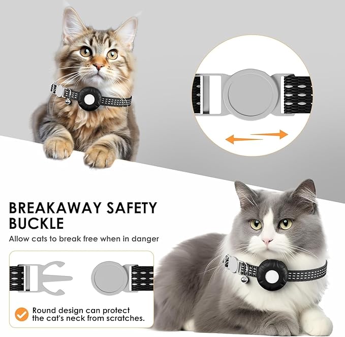 Cat Tracker,Pet Tracker for Cats Compatible with Apple Find My App(Only iOS),Waterproof Tracker Cat Collar with Safety Elastic Buckle,No Monthly Fee,Works with Any Collar (Black)