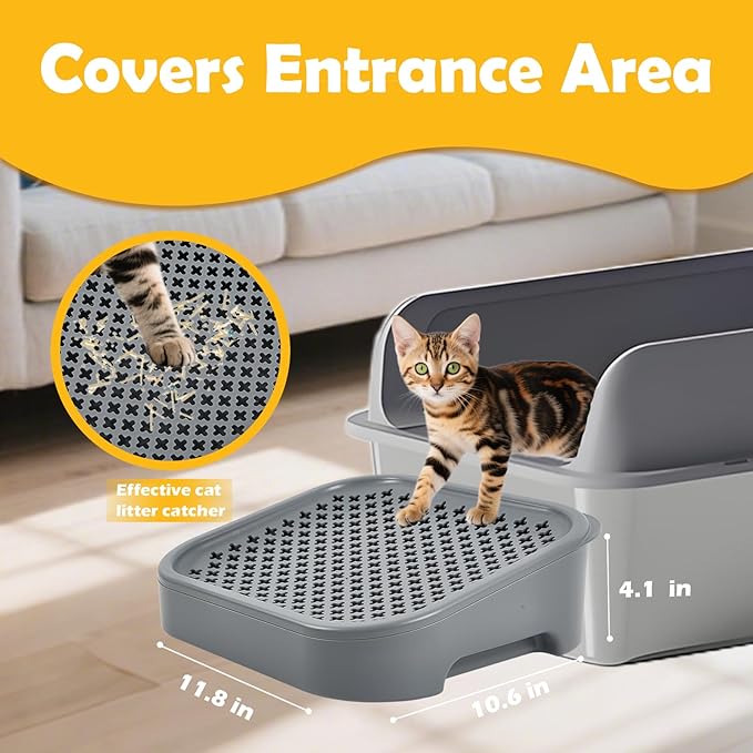 SpaceTime Elevated Cat Litter Mat for Litter Box,Trapping Litter Ramp/Steps for Floor Indoor,Washable Easy Cleaning Cat Pad with Filter Function,Suitable for Kitty & Senior Cats (Deep Grey)