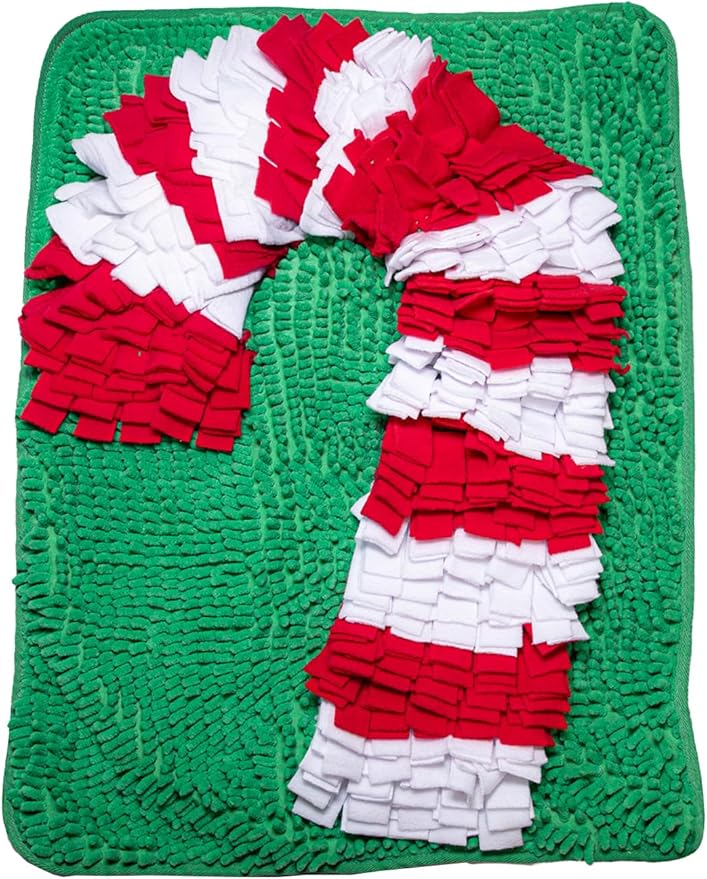 Tail Trends Christmas Snuffle Mats for Dogs – Interactive Dog Toy for Foraging & Nosework, Washable Slow Feeder, for Small Medium Large Pets (Candy Cane)