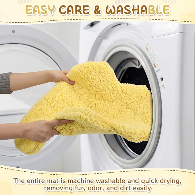 3 Pack Self Warming Cat Dog Bed Leaf Shape Self Heating Pet Mat Non Electric Washable Thermal Sleeping Pad Plush Heated Pet Mat for Crate Floor Indoor Outdoor (Light Yellow,Large-19 x29)