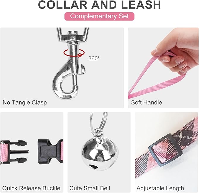 EXPAWLORER Fleece Lined Step-in Dog Harness - Soft Plush Padded Puppy Harness and Leash Set with Adjustable Dog Collar, No Pull Escape Proof Suede Dog Vest Harness for Small Dogs, Pink S