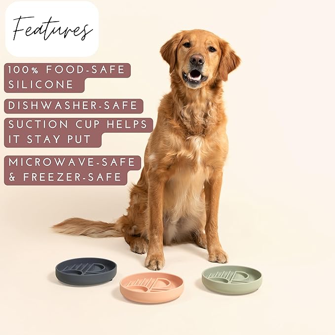 Should We Go? Slow Feeder for Dogs & Puppies, The Slowdown Bowl Silicone Slow Eating, Modern Lick Mat Design, Reduces Gulping, Fits 2 Cups, 7.5” Across x 1.5” Tall, Mealtime Challenge, Medium-Sage
