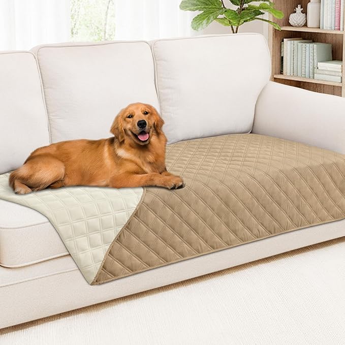 Smiry Waterproof Dog Bed Cover Pet Blanket, Soft Washable Dog Blanket for Furniture Bed Couch Sofa Reversible, Checkered (40"x70", Camel/Beige)