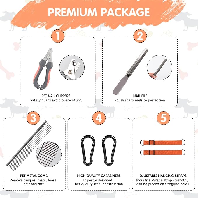 Paws n' Cradle Dog Grooming Hammock Harness for Dogs & Cats - Complete Kit with Adjustable Leg Fittings, Comb, Nail Clipper, File, Hook & Loop Strap, Adjustable Hanging Straps & Snap Hooks (Small)