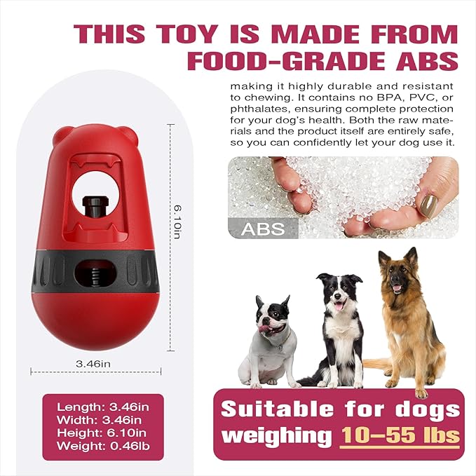 Dog Puzzle Toys Dog Treat Dispensing with Bully Sticks Holder Security Hold Device Interactive Toy to Keep Them Busy Puppy Slow Feeder ,Securely Holds Bully Sticks to Help Prevent Choking. (D-Red)