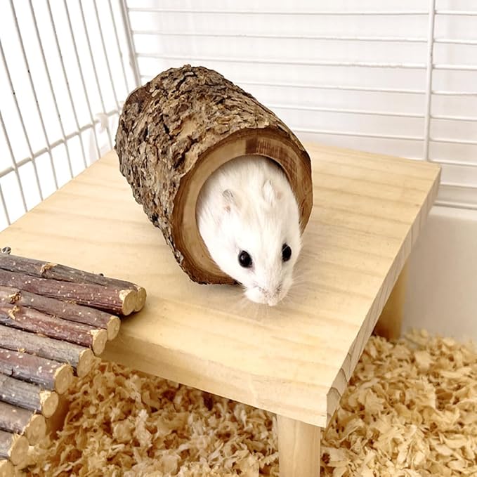 3PCS Natural Apple Wooden Hamster Mouse Tunnel Tube Toy, Hamster Hideout for Hamsters Mouse Gerbils Mice Rat, Cage Accessories for Hiding and Resting